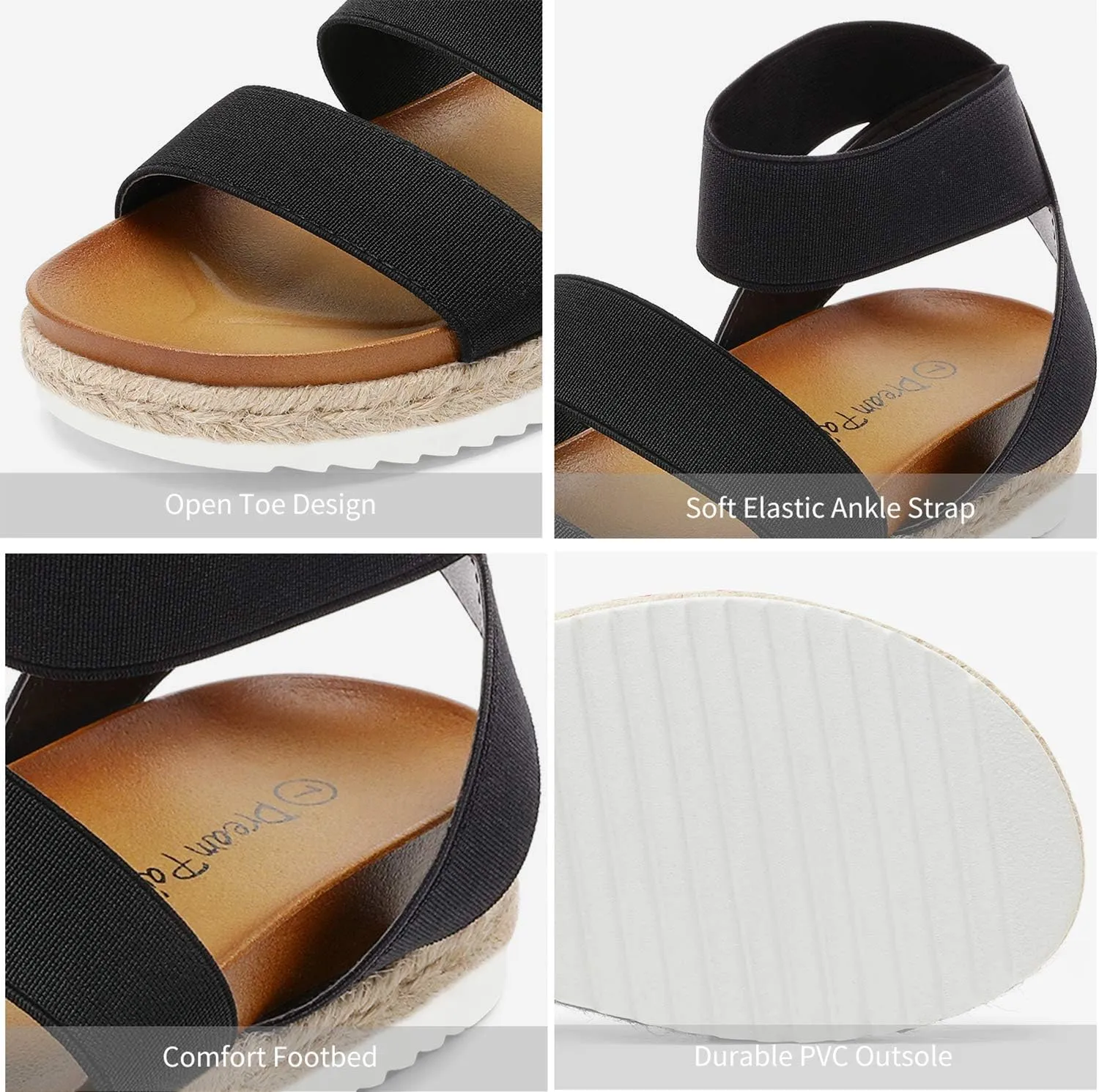 DREAM PAIRS Women’s Open Toe Ankle Strap Espadrille Flatform Platform Wedge Sandals