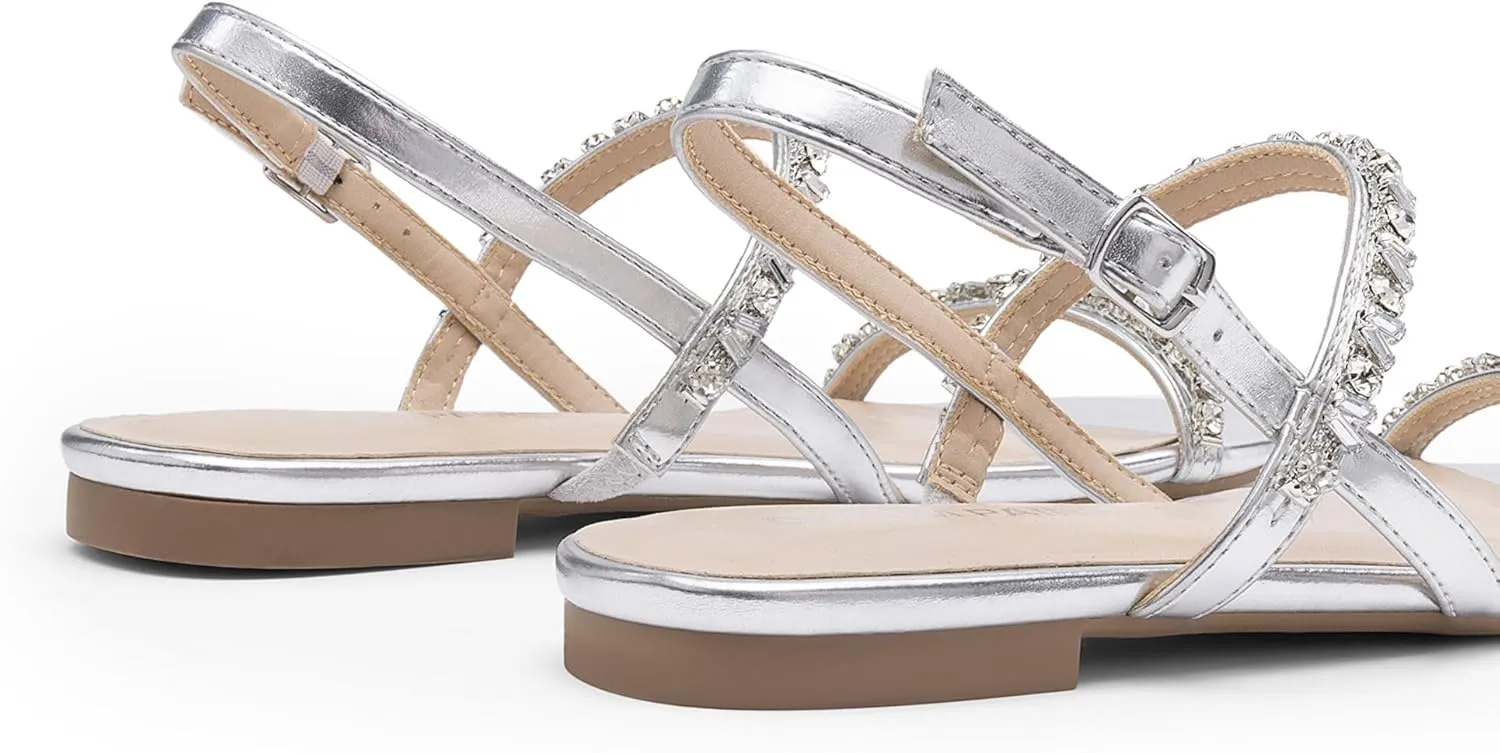 DREAM PAIRS Women's Rhinestone Sandals Open Toe Casual Dressy Sparkly Comfortable Flat Summer Shoes