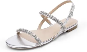 DREAM PAIRS Women's Rhinestone Sandals Open Toe Casual Dressy Sparkly Comfortable Flat Summer Shoes