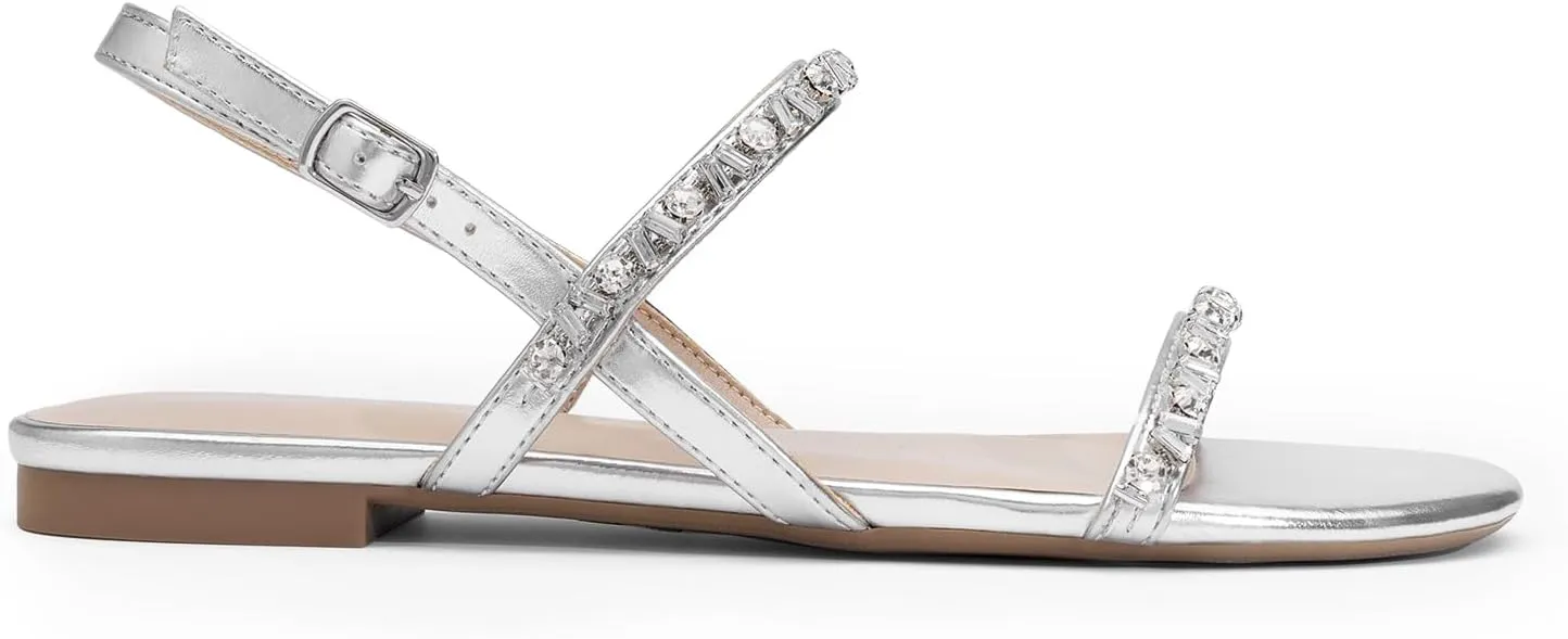 DREAM PAIRS Women's Rhinestone Sandals Open Toe Casual Dressy Sparkly Comfortable Flat Summer Shoes