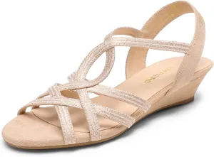 DREAM PAIRS Women's Strappy Wrapped Dressy Wedge Sandals Comfortable Low Heel Casual Summer Shoes