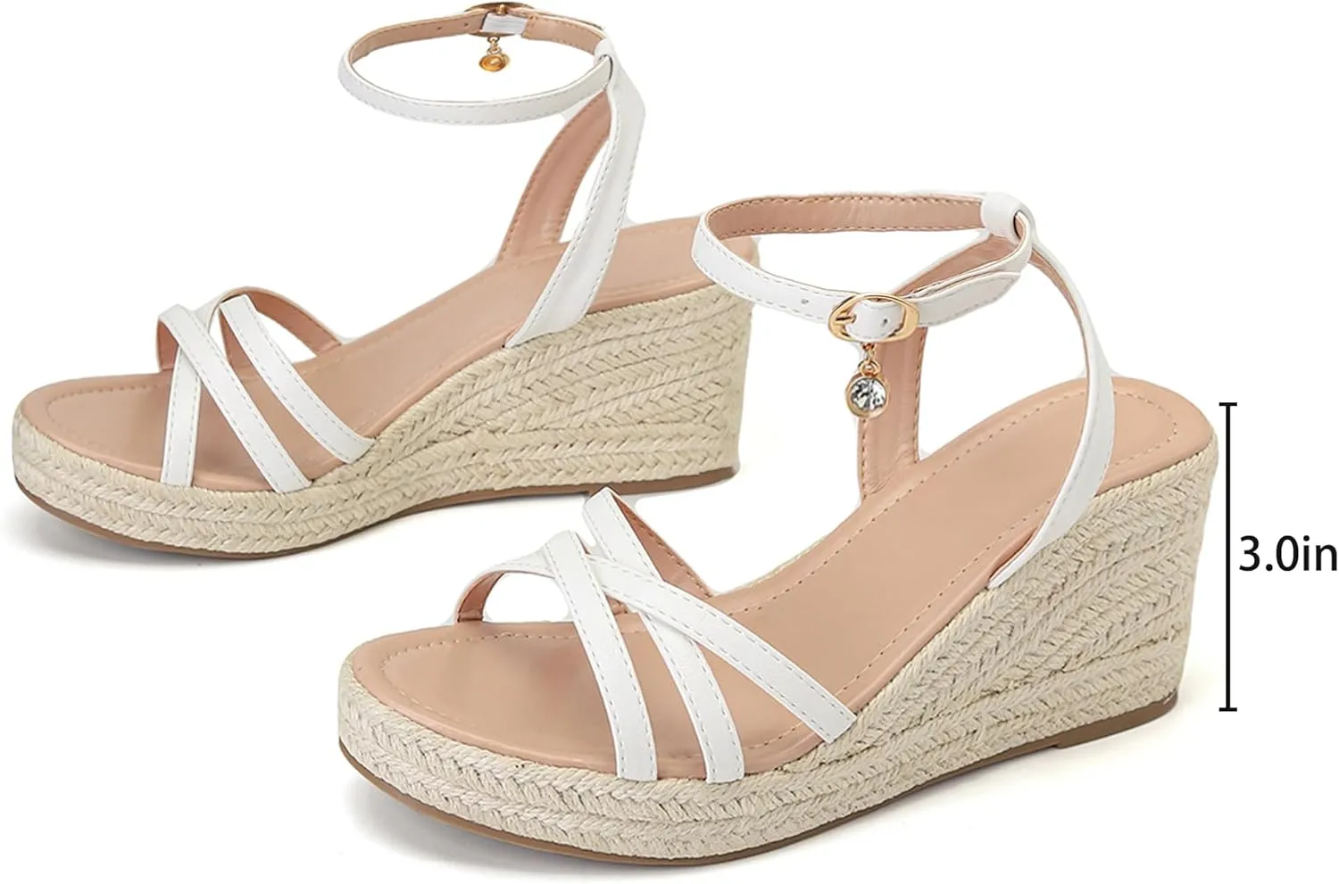 Dressy Open Toe Sandals Platform Wedge Sandals with Cushioned Insole and Ankle Strap Buckle,Strappy Espadrille Wedge Sandals for Women Comfortable Summer