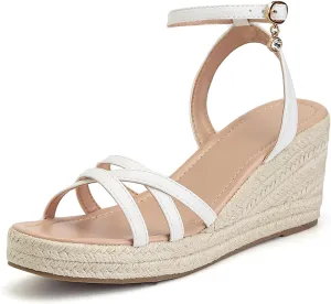 Dressy Open Toe Sandals Platform Wedge Sandals with Cushioned Insole and Ankle Strap Buckle,Strappy Espadrille Wedge Sandals for Women Comfortable Summer