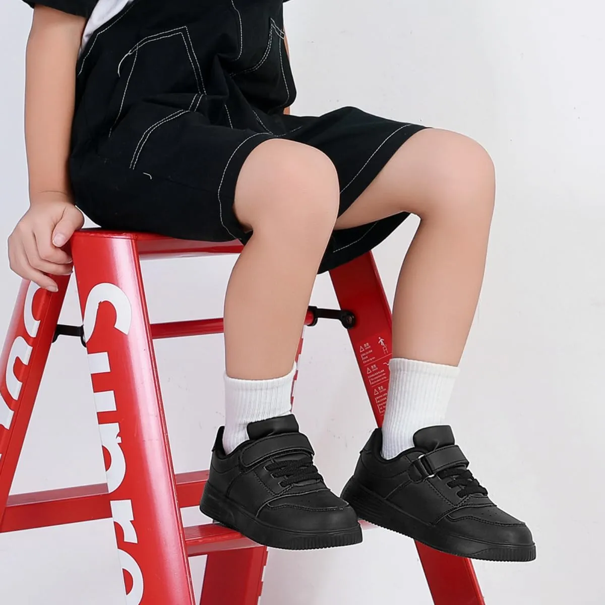 DSWED Black Boys Running Shoes for Girls Leather wear Athletic Kids Fashion Sneakers Tennis Shoes Big Kid Size
