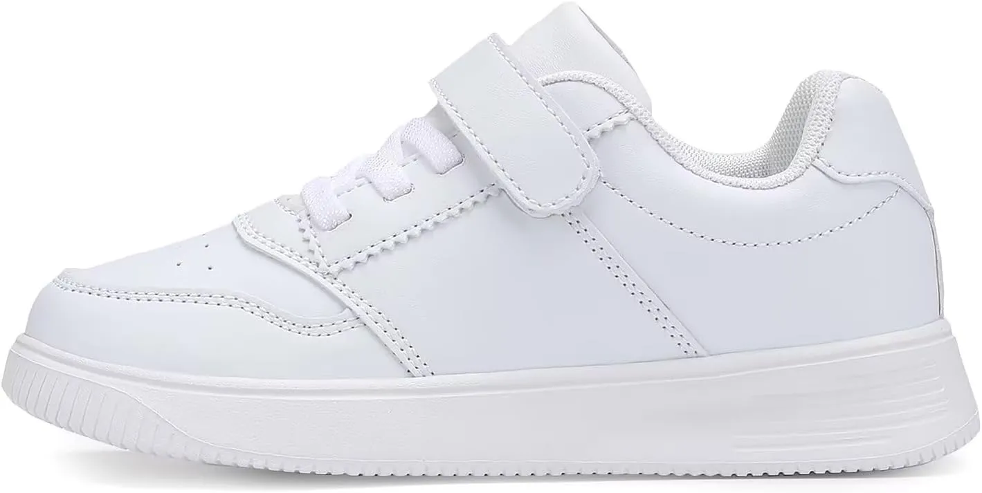 DSWED Unisex-Child Leather Lightweight Breathable Knit Athletic Running Sneakers for Kids Shoes for Boys Girls