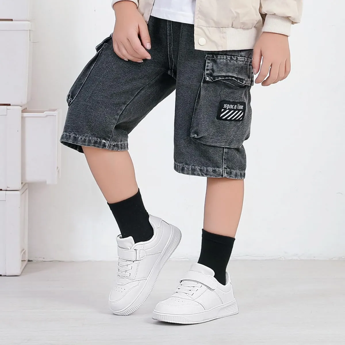DSWED Unisex-Child Leather Lightweight Breathable Knit Athletic Running Sneakers for Kids Shoes for Boys Girls