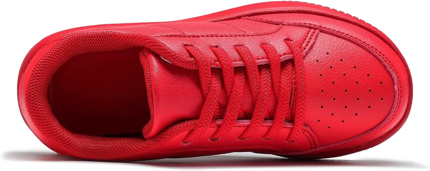 DSWED Unisex-Child Leather Lightweight Breathable Knit Athletic Running Sneakers for Kids Shoes for Boys Girls