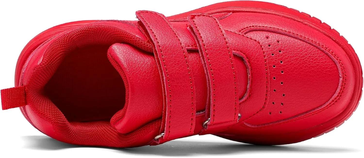 DSWED Unisex-Child Leather Lightweight Breathable Knit Athletic Running Sneakers for Kids Shoes for Boys Girls