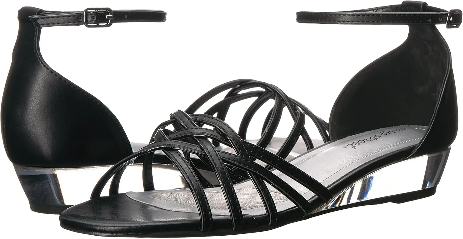 Easy Street Womens Tarrah Faux Leather Crossover Wedge Sandals