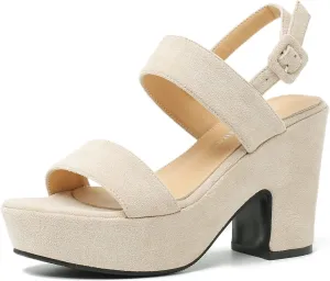 Enelauge Women's Platform Heels Sandals Block Chunky High Heeled Suede Wedges Sandal Open toe Ankle Strap Wedding Party Dress Pumps