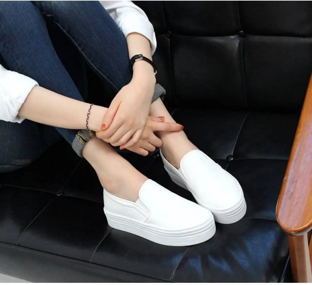 epdavin Women's Casual Simple Slip-On Mid Heels Platform Shoes Fashion Sneakers