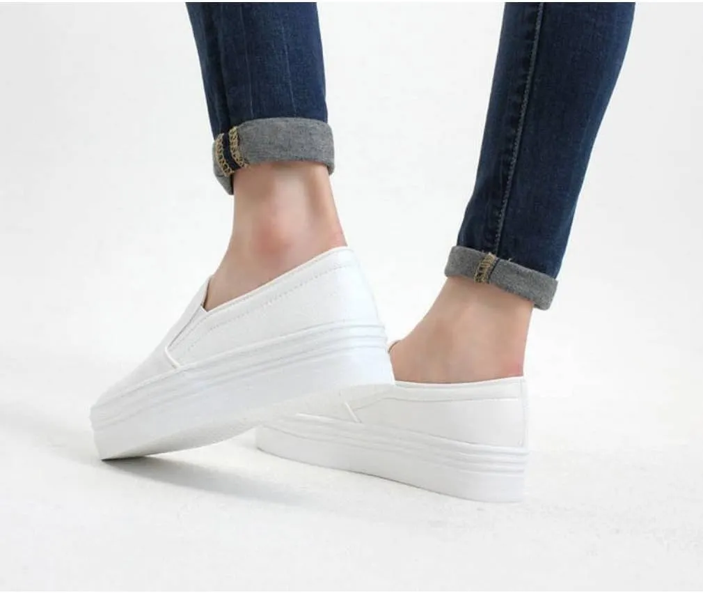 epdavin Women's Casual Simple Slip-On Mid Heels Platform Shoes Fashion Sneakers