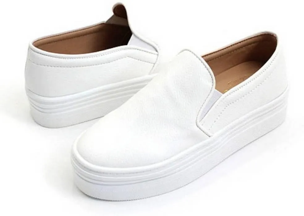 epdavin Women's Casual Simple Slip-On Mid Heels Platform Shoes Fashion Sneakers