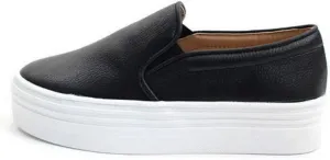 EpicStep Women's Black Casual Simple Slip-On Mid Heels Thick Soles Platform Shoes Low Fashion Sneakers 7 M US