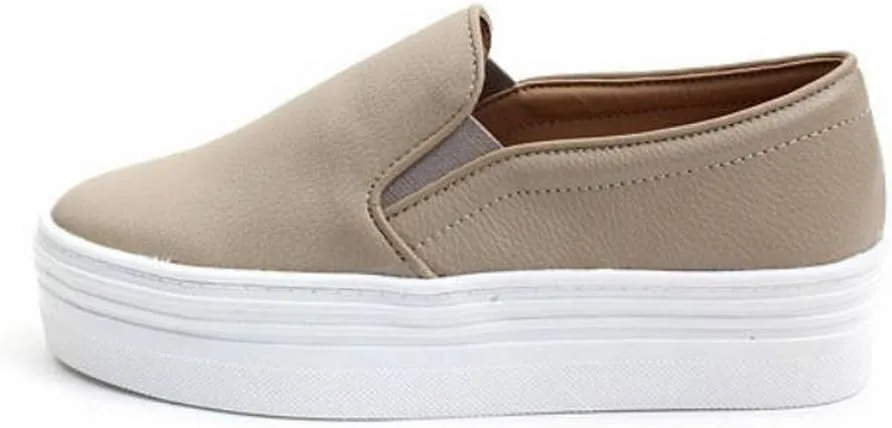 EpicStep Women's Casual Simple Slip-On Mid Heels Thick Soles Platform Shoes Low Fashion Sneakers (5.5, Beige)