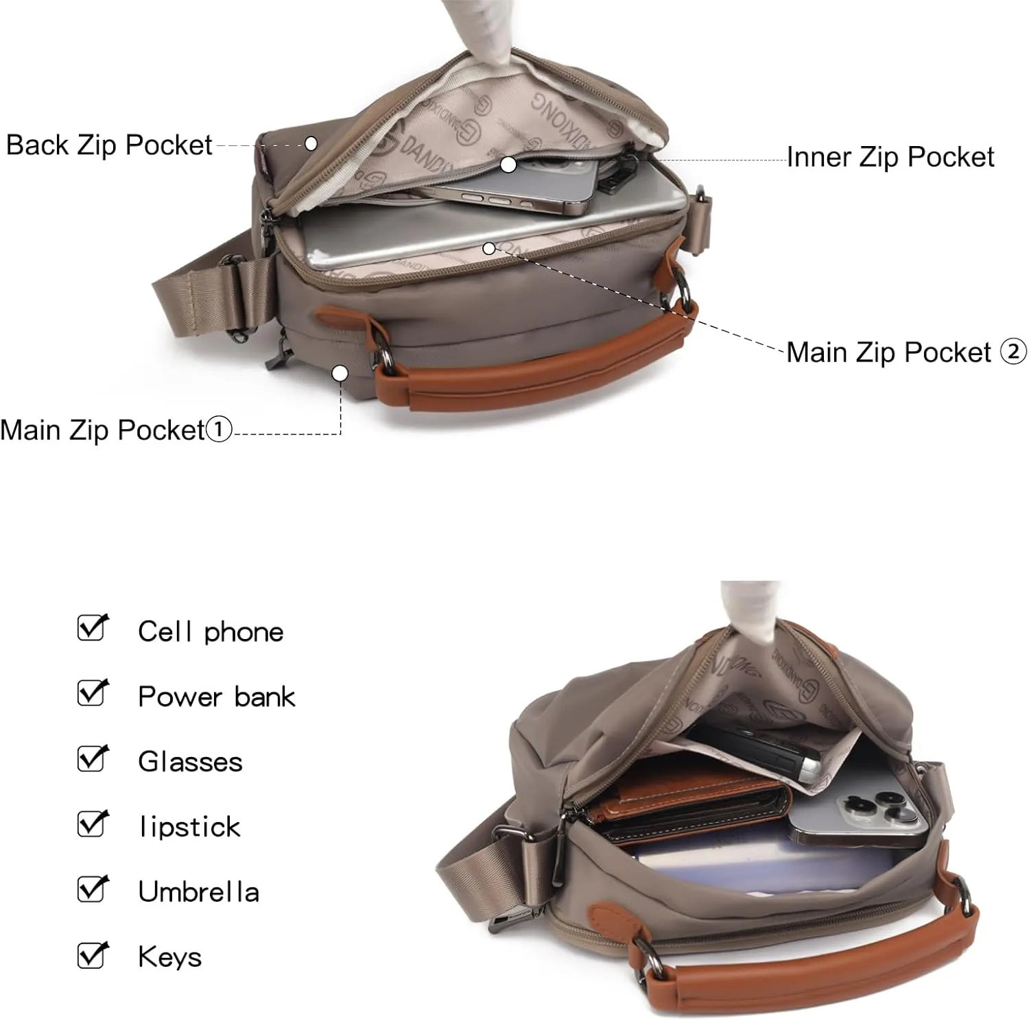 Eslcorri Crossbody Bags for Women, Small Shoulder Bag Nylon Simple Purse with Zipper, Lightweight Casual Simple Purse