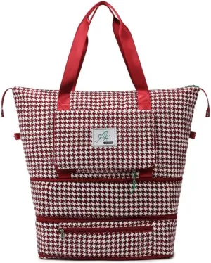 Extendable Travel Duffle Bag Tote Bag Gym Bag for Women Weekender Overnight Houndstooth Duffel Bag (Red)