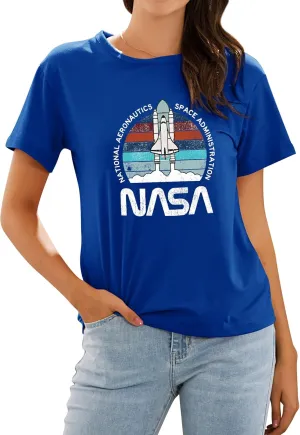 Ezcosplay Women Cute NASA Shirt Vintage Space Shuttle Graphic T-Shirt Short Sleeve Tee Tops