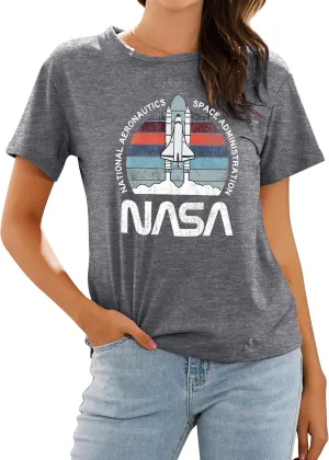 Ezcosplay Women Cute NASA Shirt Vintage Space Shuttle Graphic T-Shirt Short Sleeve Tee Tops