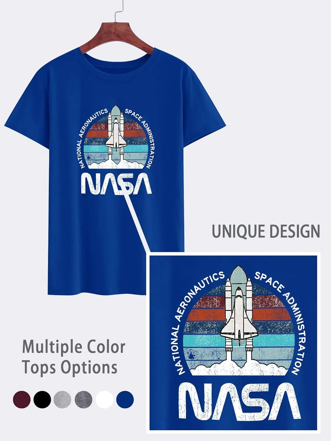 Ezcosplay Women Cute NASA Shirt Vintage Space Shuttle Graphic T-Shirt Short Sleeve Tee Tops