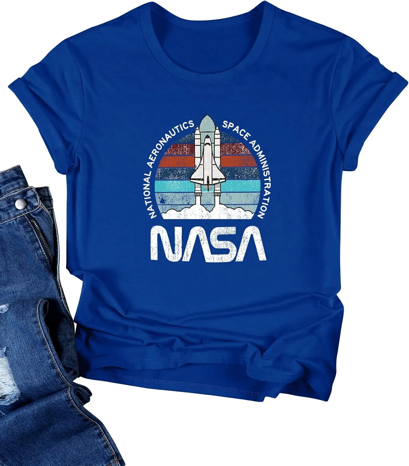 Ezcosplay Women Cute NASA Shirt Vintage Space Shuttle Graphic T-Shirt Short Sleeve Tee Tops