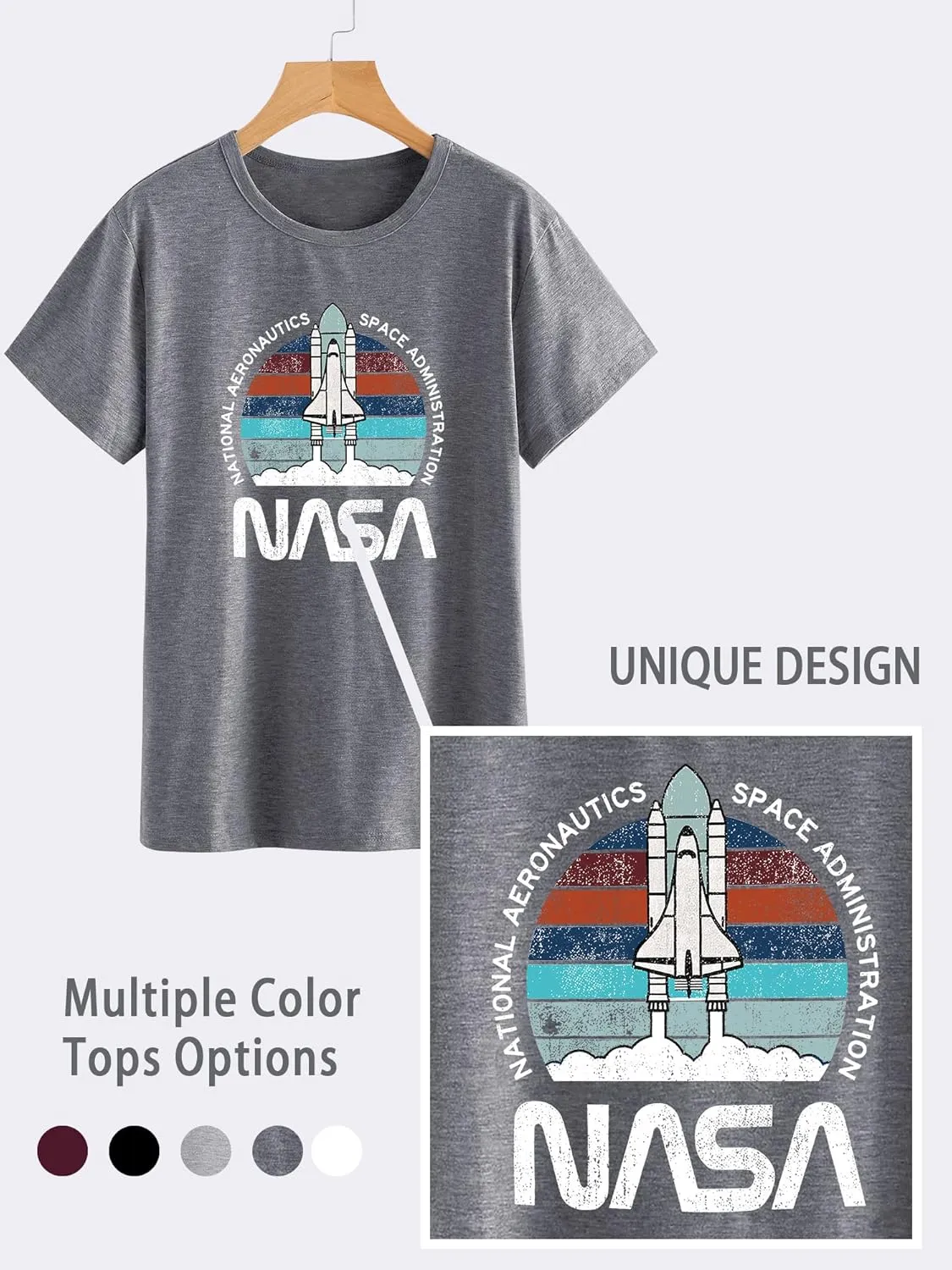 Ezcosplay Women Cute NASA Shirt Vintage Space Shuttle Graphic T-Shirt Short Sleeve Tee Tops