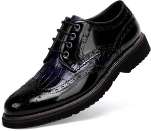 Fashion Leather Crocodile Pattern Loafers Lace Up Business Formal Dress Shoes Oxford Shoes for Men Two Ton Color
