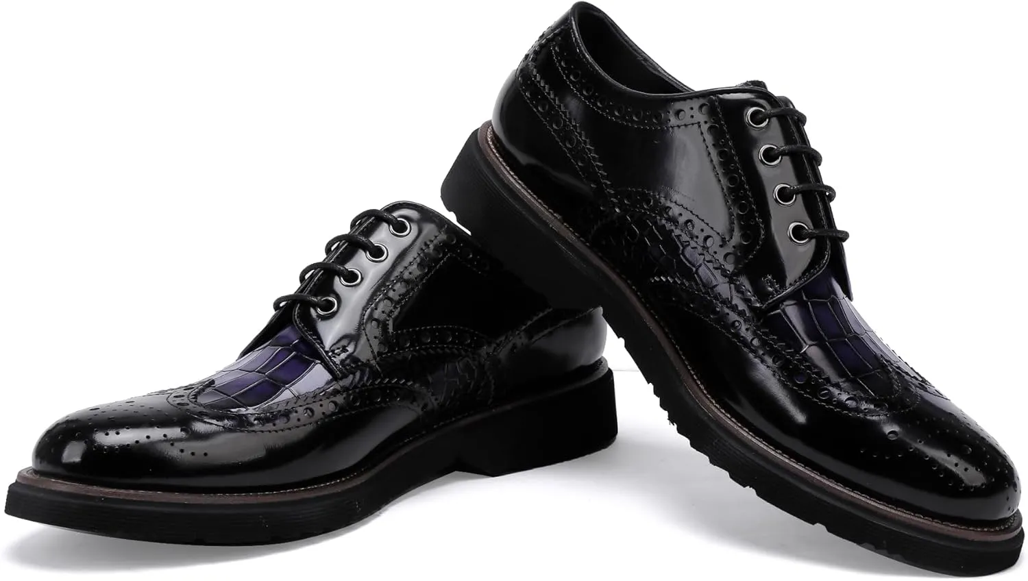 Fashion Leather Crocodile Pattern Loafers Lace Up Business Formal Dress Shoes Oxford Shoes for Men Two Ton Color