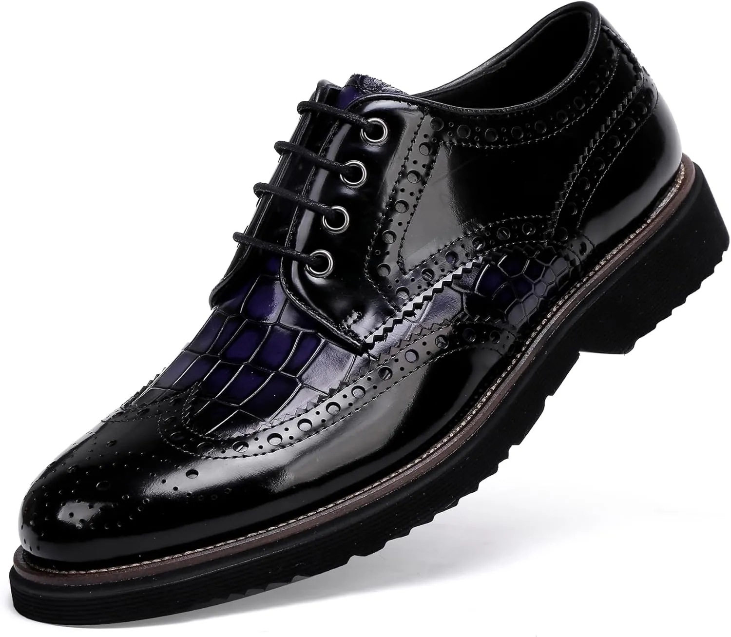 Fashion Leather Crocodile Pattern Loafers Lace Up Business Formal Dress Shoes Oxford Shoes for Men Two Ton Color