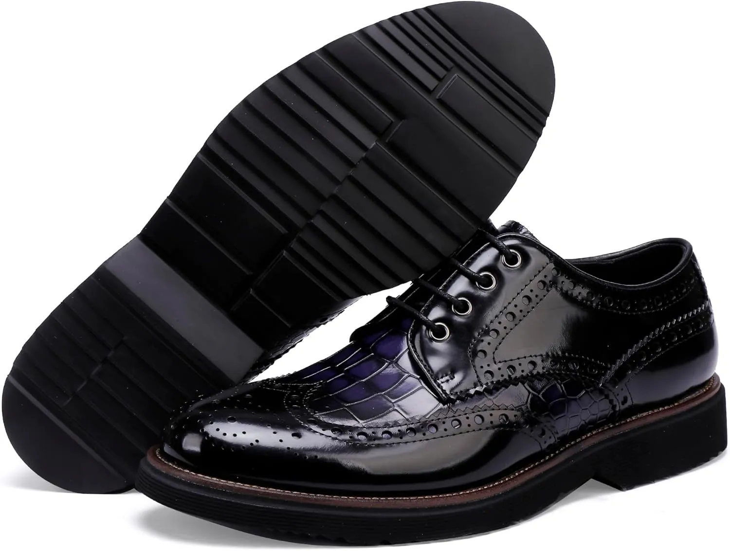 Fashion Leather Crocodile Pattern Loafers Lace Up Business Formal Dress Shoes Oxford Shoes for Men Two Ton Color