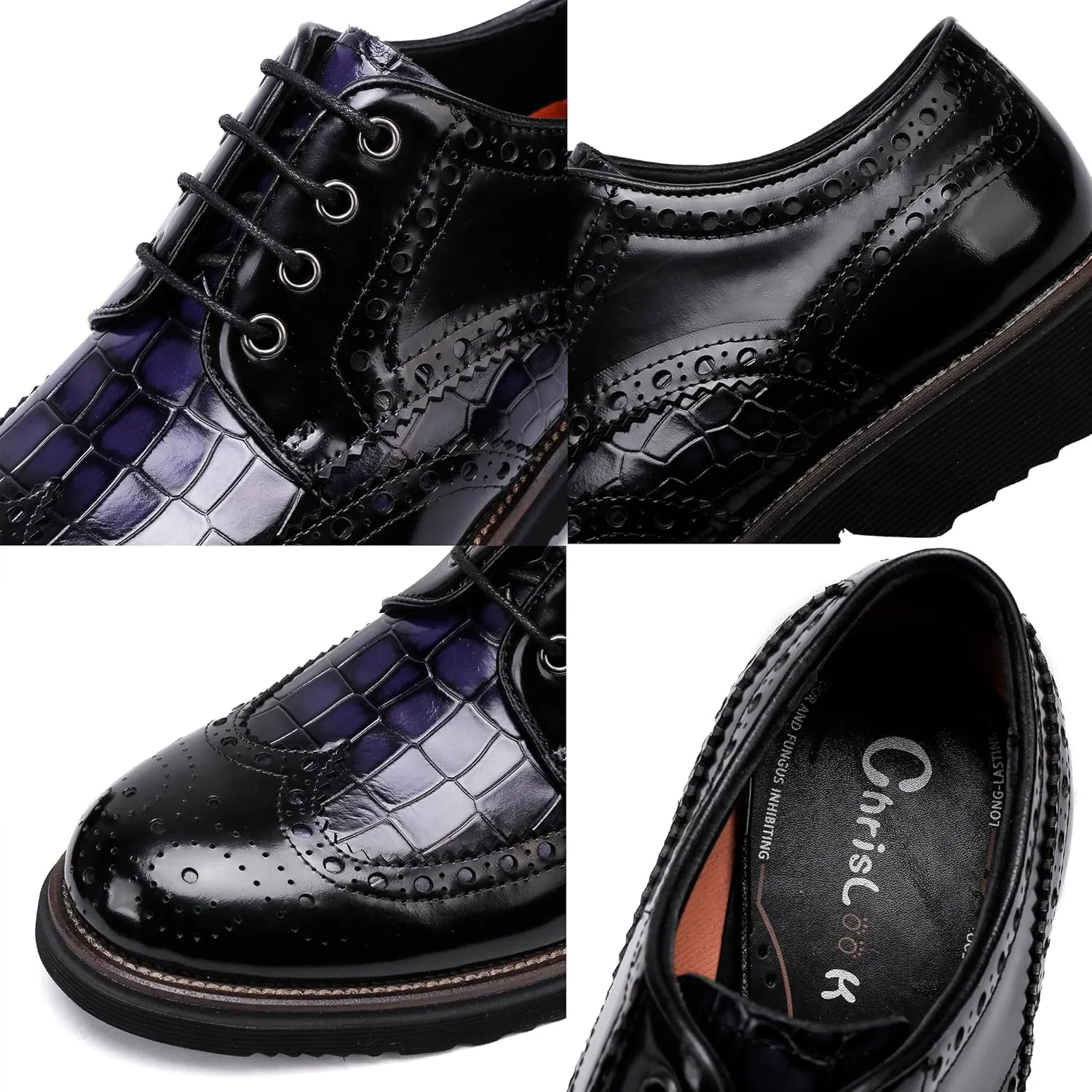 Fashion Leather Crocodile Pattern Loafers Lace Up Business Formal Dress Shoes Oxford Shoes for Men Two Ton Color