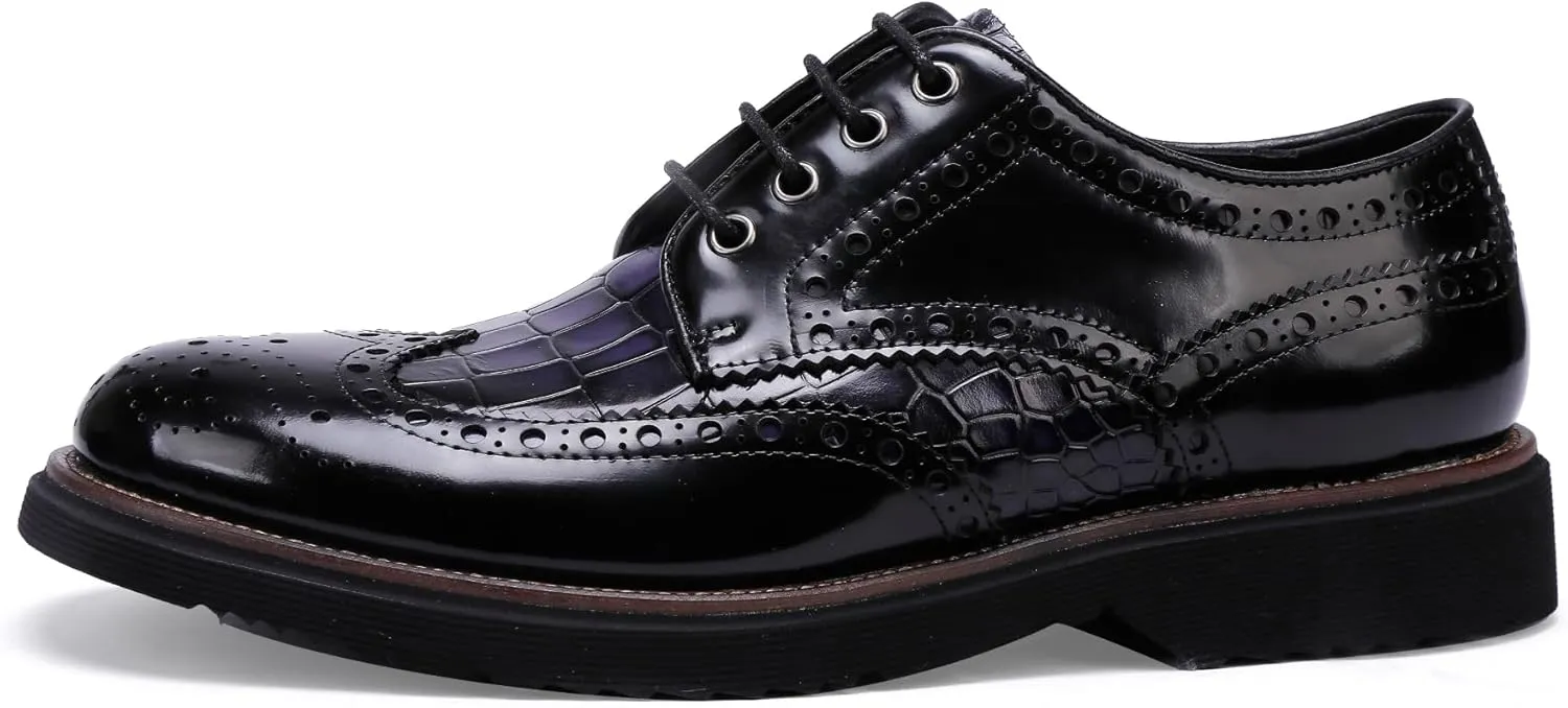 Fashion Leather Crocodile Pattern Loafers Lace Up Business Formal Dress Shoes Oxford Shoes for Men Two Ton Color