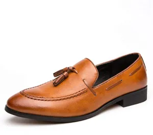 Fashion Men's Tassel Deck Loafers Lightweight Brush Off Boat Shoes PU Leather Pointed Toe Slip on Block Heel Anti-Slip Solid Color Casual
