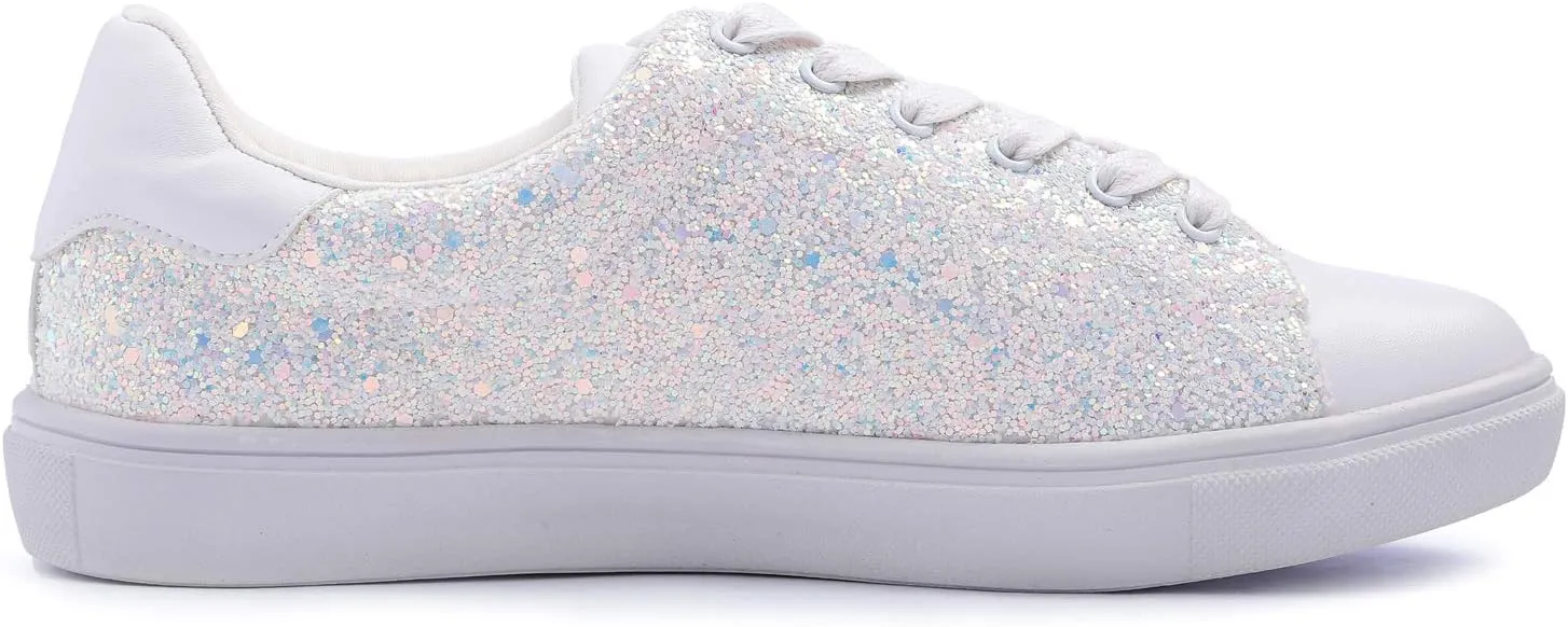 FEVERSOLE Women's Fashion Lace Up Dress Sneakers Sparkly Party Shiny Shoes