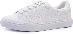 FEVERSOLE Women's Fashion Lace Up Dress Sneakers Sparkly Party Shiny Shoes