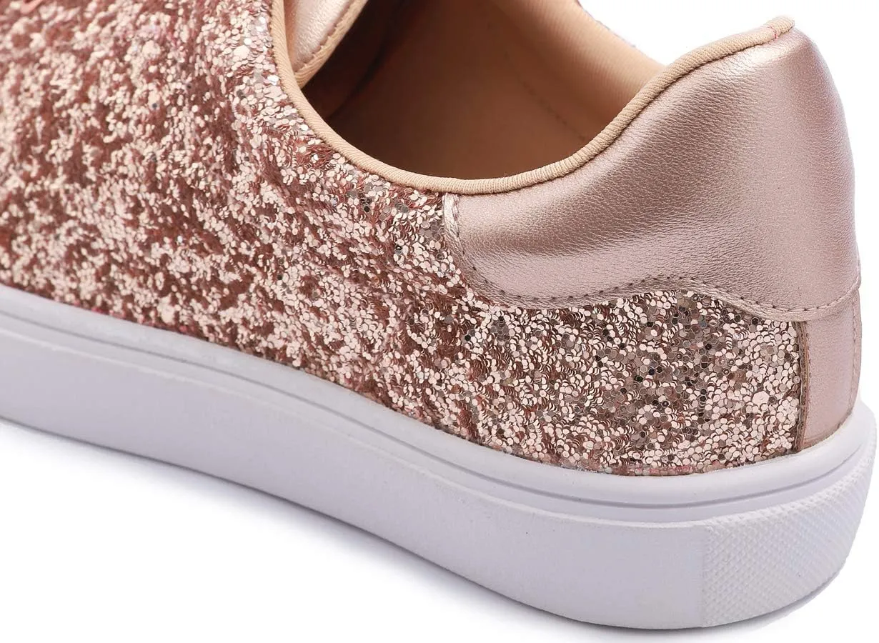 FEVERSOLE Women's Fashion Lace Up Dress Sneakers Sparkly Party Shiny Shoes