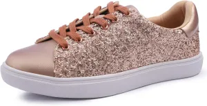 FEVERSOLE Women's Fashion Lace Up Dress Sneakers Sparkly Party Shiny Shoes