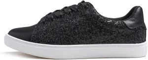FEVERSOLE Women's Fashion Lace Up Dress Sneakers Sparkly Party Shiny Shoes