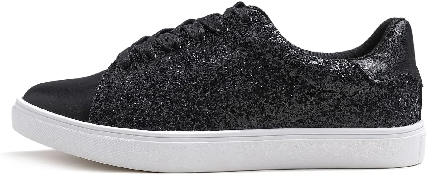 FEVERSOLE Women's Fashion Lace Up Dress Sneakers Sparkly Party Shiny Shoes