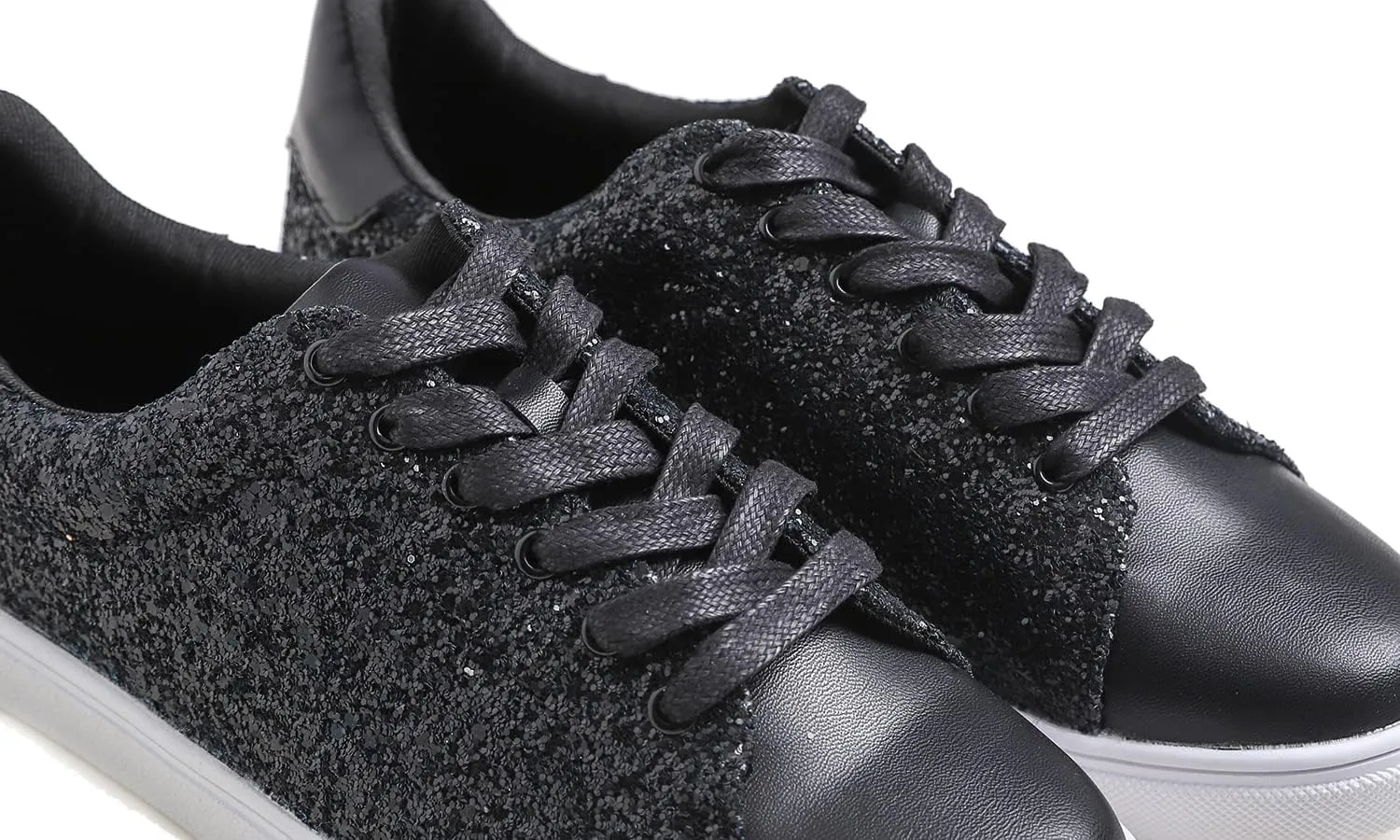 FEVERSOLE Women's Fashion Lace Up Dress Sneakers Sparkly Party Shiny Shoes