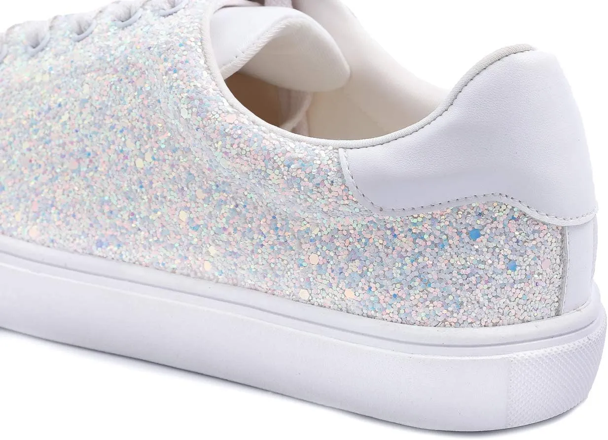FEVERSOLE Women's Fashion Lace Up Dress Sneakers Sparkly Party Shiny Shoes