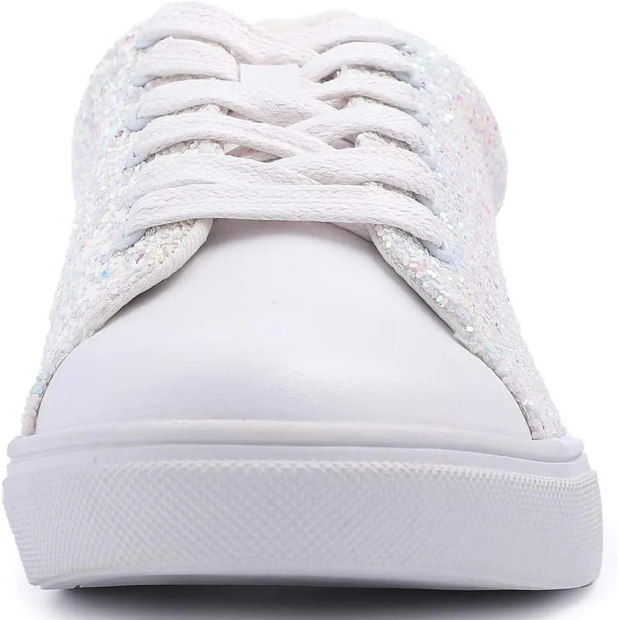 FEVERSOLE Women's Fashion Lace Up Dress Sneakers Sparkly Party Shiny Shoes
