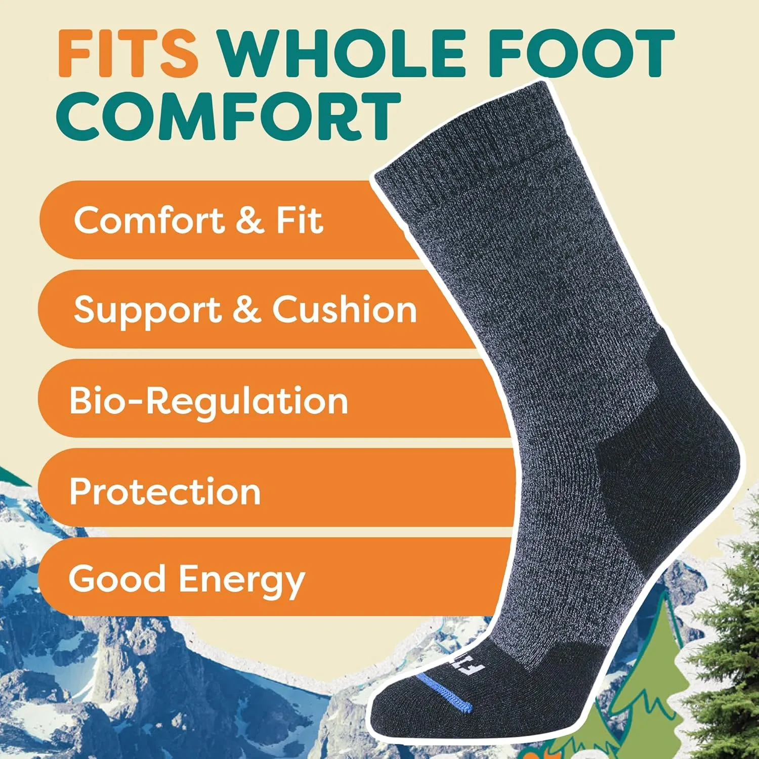 FITS Medium Hiker Merino Wool Crew Socks For Men and Women, Lightweight, Breathable, Hiking Socks, Whole Foot Comfort