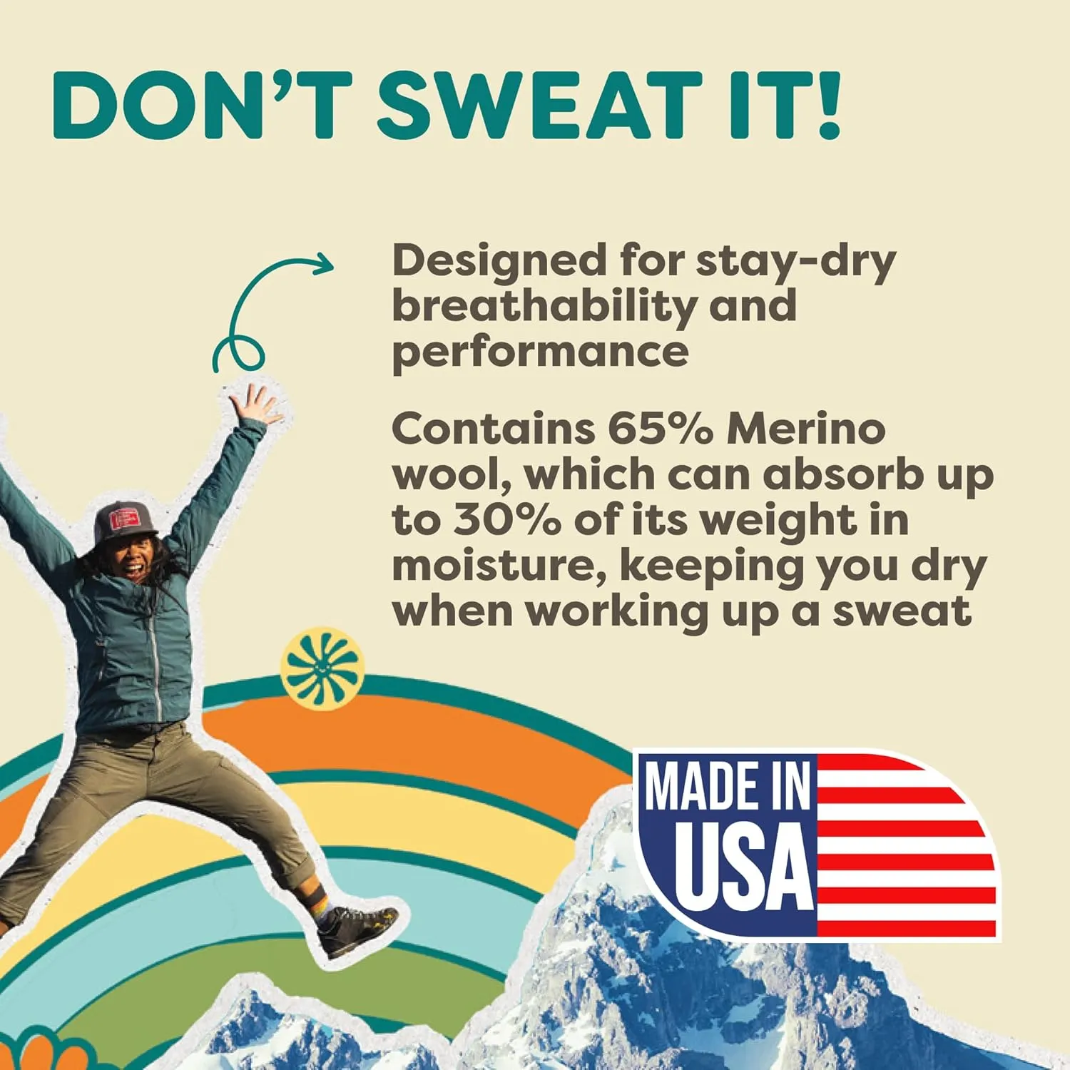 FITS Mountain Top Crew Light Hiker For Men and Women, Merino Wool, Breathable, Odor Resistant, Whole Foot Comfort