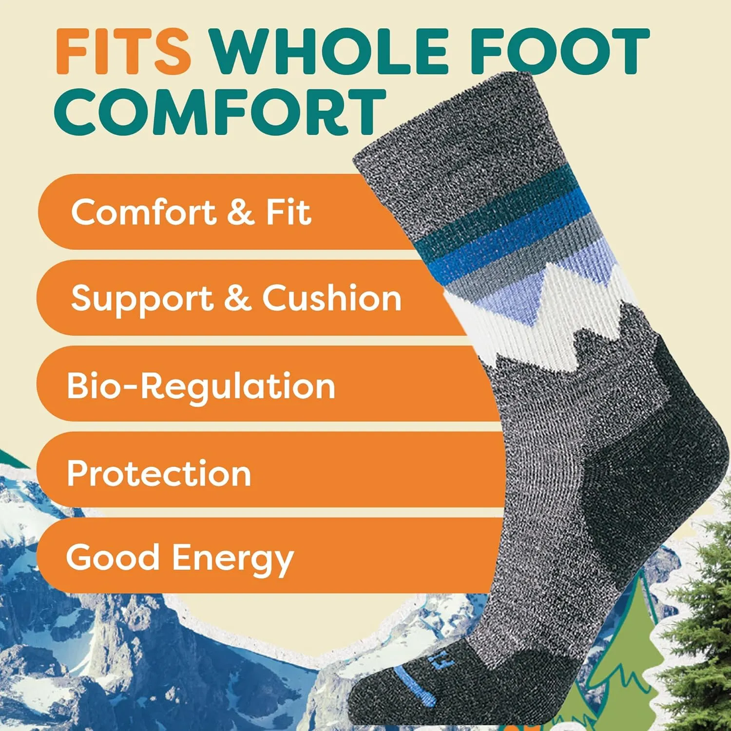 FITS Mountain Top Crew Light Hiker For Men and Women, Merino Wool, Breathable, Odor Resistant, Whole Foot Comfort