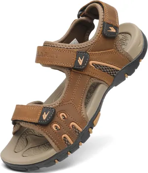 FLARUT Men's Athletic Sandals Sport Outdoor Hiking Sandals Open Toe Leather Walking Sandals Beach Water Shoes