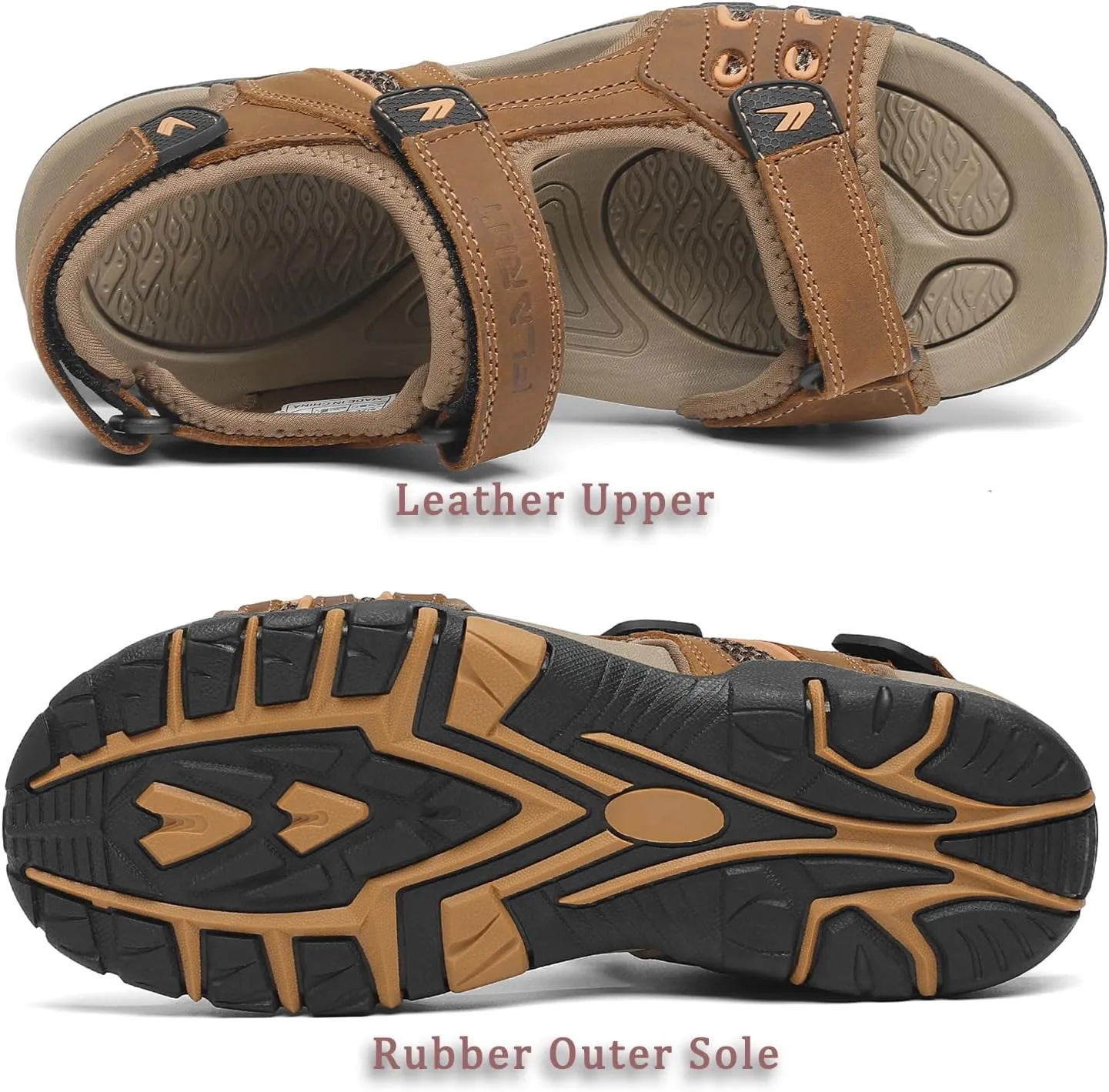 FLARUT Men's Athletic Sandals Sport Outdoor Hiking Sandals Open Toe Leather Walking Sandals Beach Water Shoes