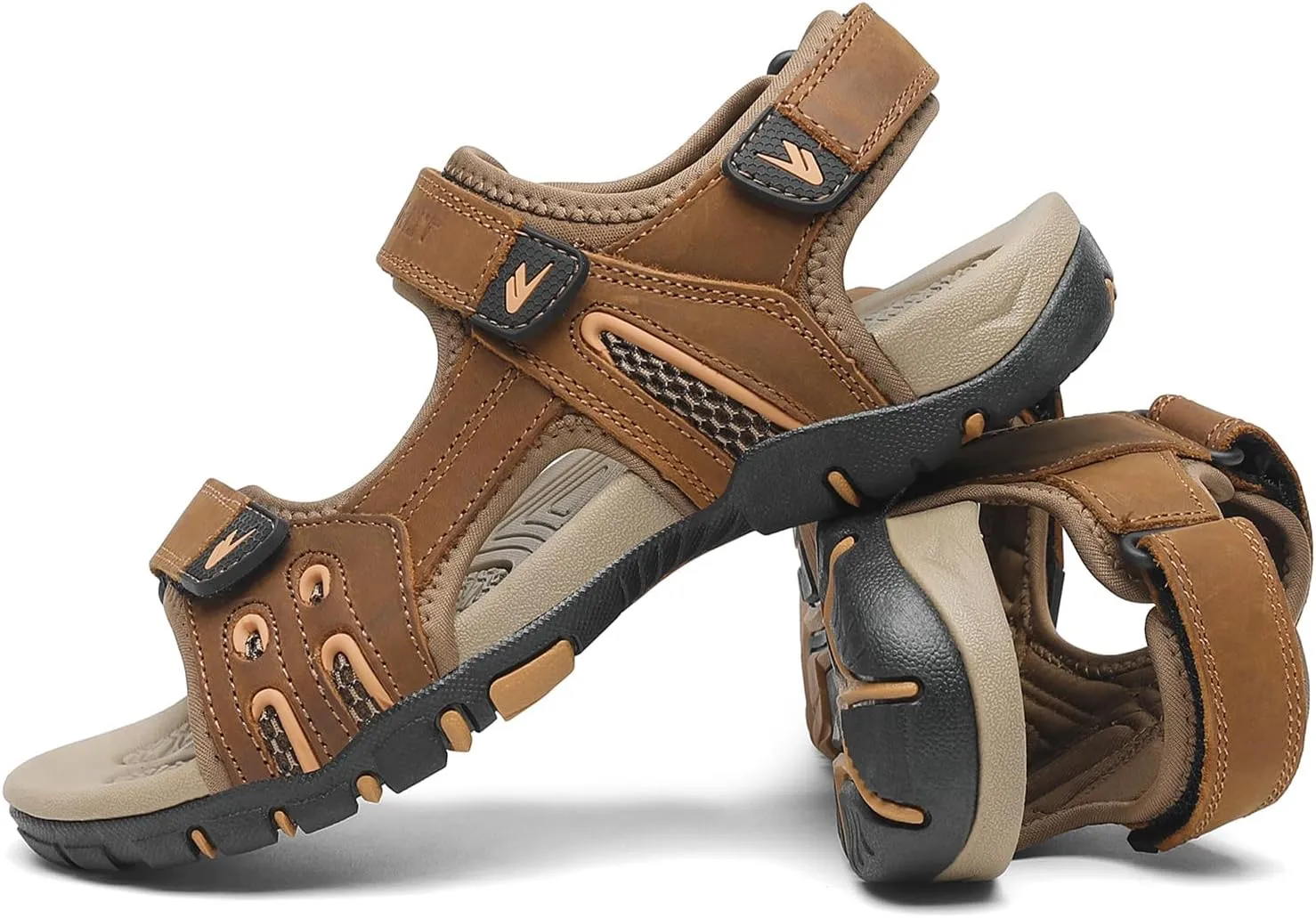 FLARUT Men's Athletic Sandals Sport Outdoor Hiking Sandals Open Toe Leather Walking Sandals Beach Water Shoes