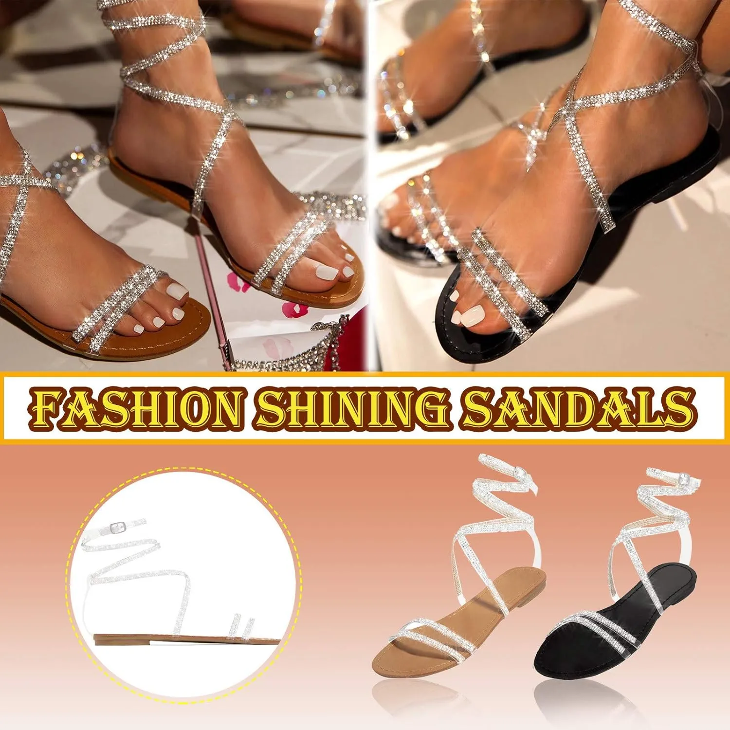 Flat Sandals for Women, Sparkly Silver Sandals Woman Dressy Summer, Rhinestone Sandals Flower Beach Flip Flops Elegant Bridal Sandals Toe Ring Strappy Wedding Sandals for Bride (a-White, 8)