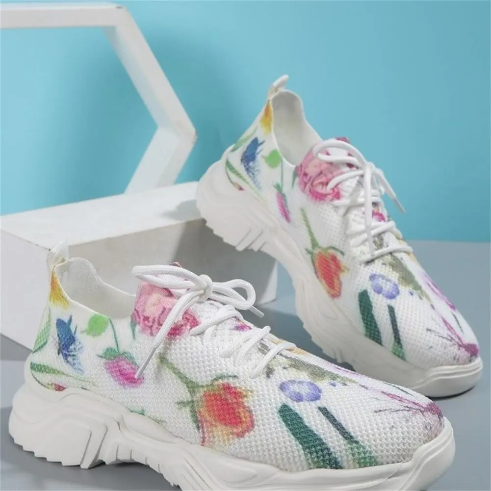 Floral Print Lace-Up Breathable Orthopedic Sneakers,Women's Mesh Breathable Sneakers,Anti-Slip Thick Soled Shoes.